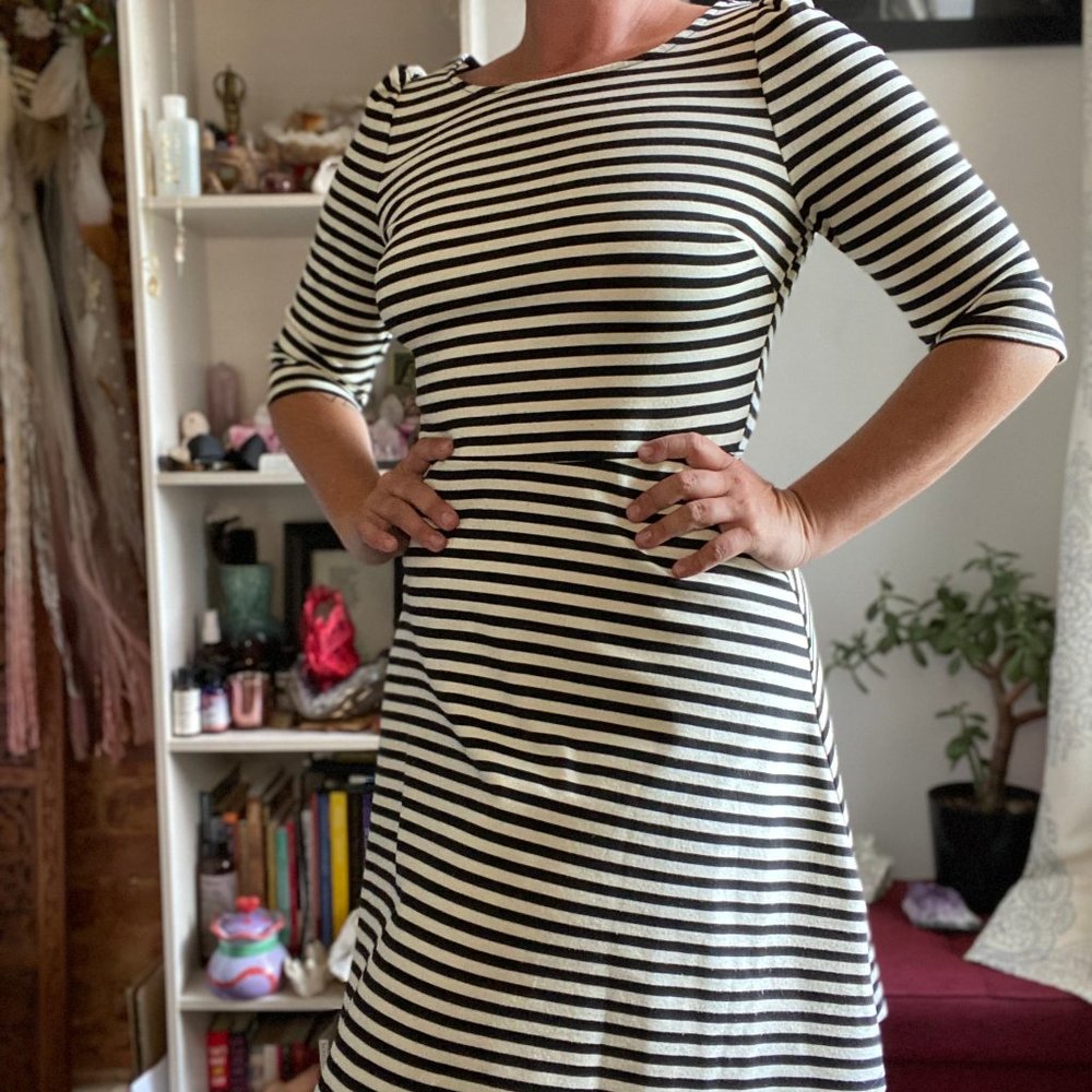 Pixley Black and White Striped A-Line Dress